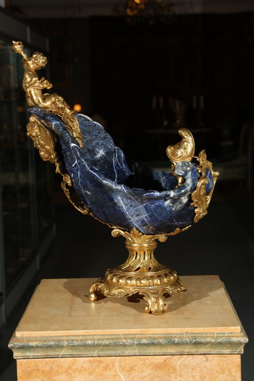 Sodolite Bowl Mounted in Ormolu Base