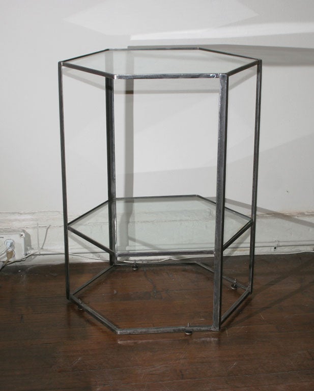 Pair 20th Century 2-Tier Hexagonal Steel Side Tables