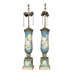 Pair of Blue Églomisé Lamps