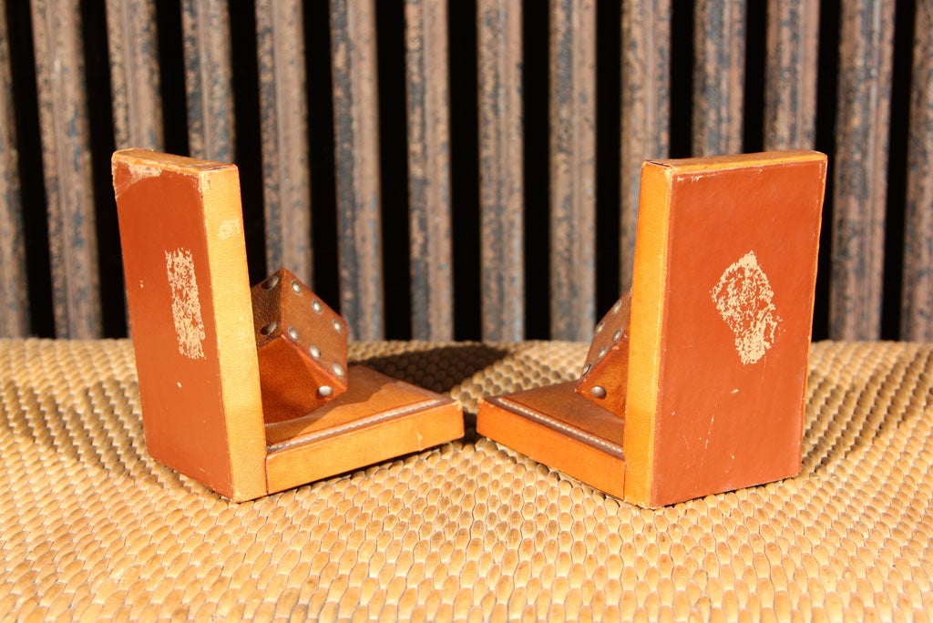 Pair of French Leather Dice Bookends For Sale 1