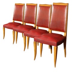 Set of Four Red French Chairs