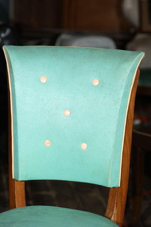 Set of Six Pale Green Buttoned French Chairs In Good Condition In Stamford, CT
