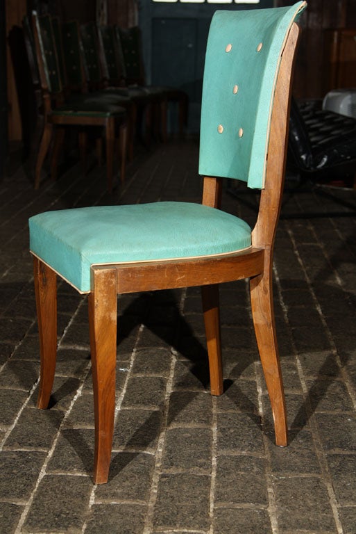 Mid-20th Century Set of Six Pale Green Buttoned French Chairs