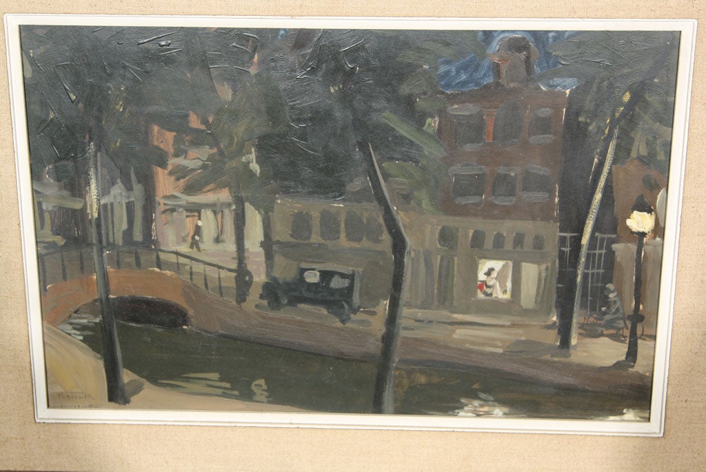 Dutch Signed Oil Painting of Amsterdam For Sale
