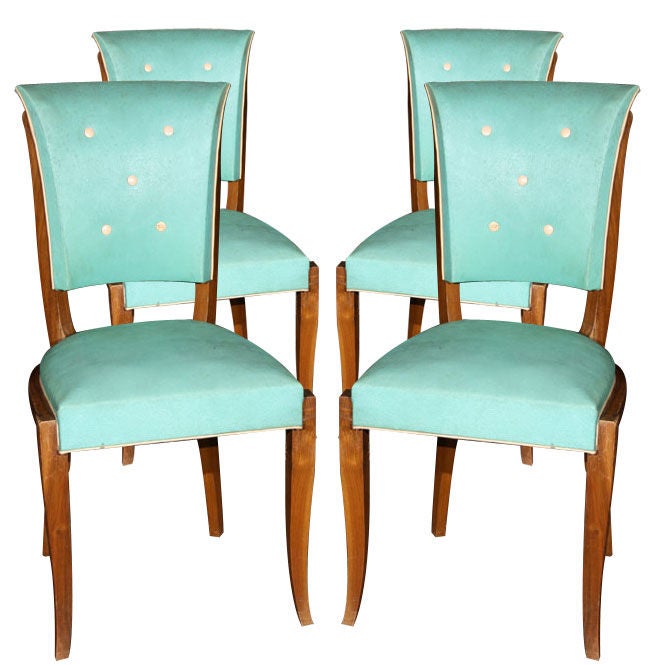 Set of Six Pale Green Buttoned French Chairs at 1stdibs