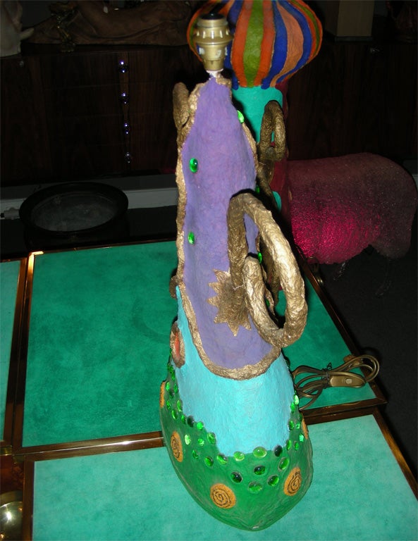 Lampe hollandaise de la fin du 20e siècle en papier maché et perles de verre par Tarass et Boulba, numérotée 8/25.