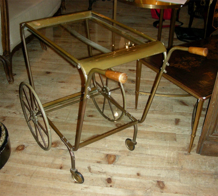 Mid-20th Century 1950s Rolling Table in Gilt Brass For Sale