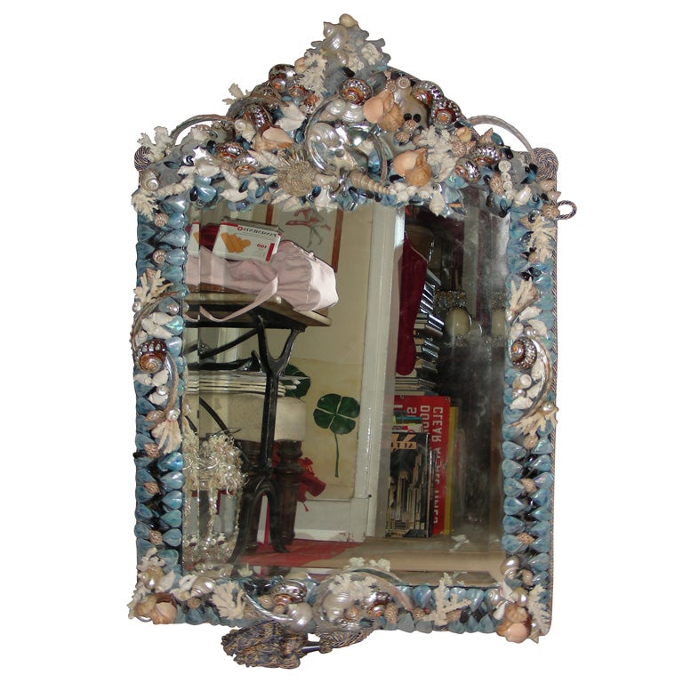 Large Mirror with Shell Frame by Frédérique Lombard Morel For Sale