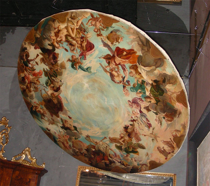 French 1870s Round Ceiling Painting of the Allegory of Music For Sale