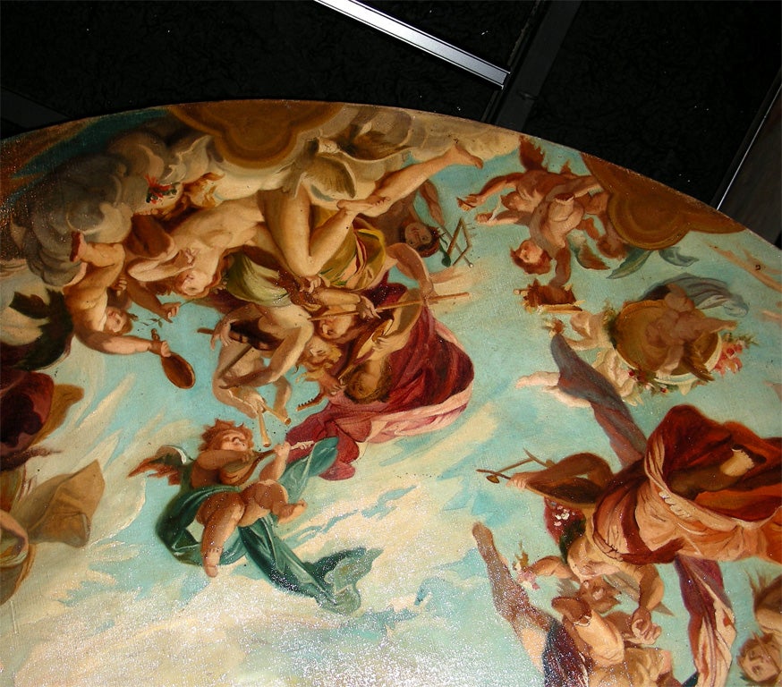 19th Century 1870s Round Ceiling Painting of the Allegory of Music For Sale