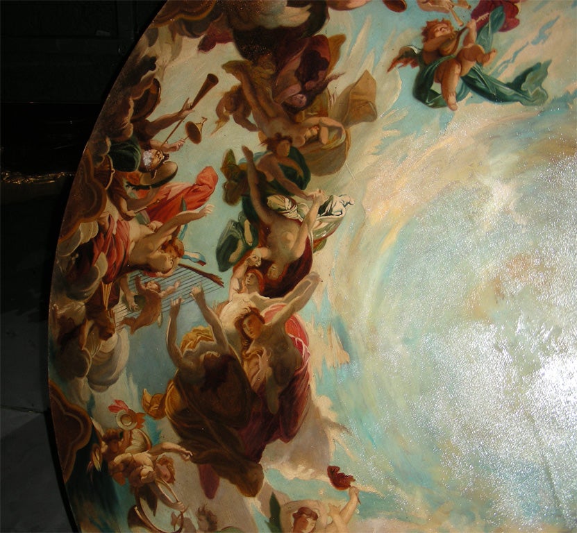 Canvas 1870s Round Ceiling Painting of the Allegory of Music For Sale