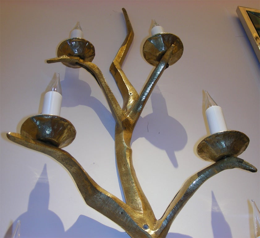 Bronze Exceptional Pair of Large 1950s Sconces by Felix Agostini
