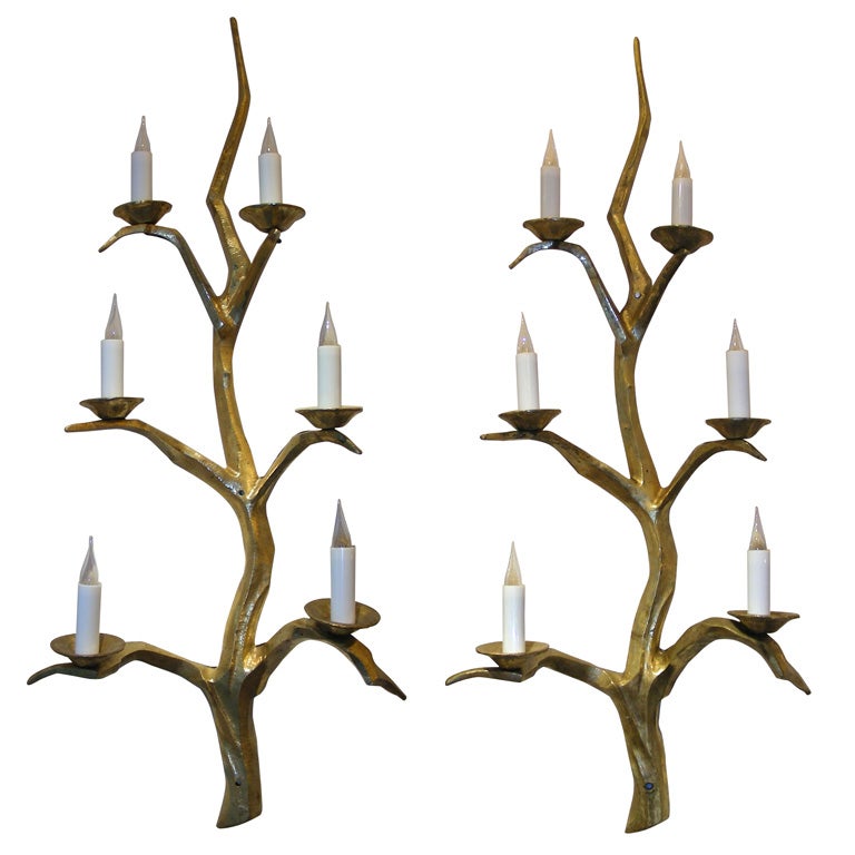 Exceptional Pair of Large 1950s Sconces by Felix Agostini