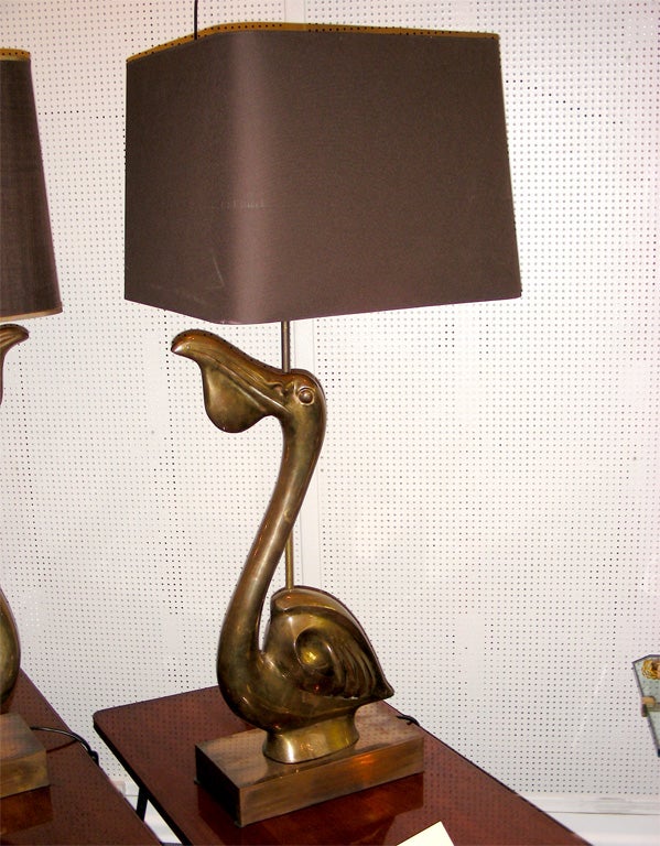 French Two 1970s Bronze Pelican Lamps by Chervet For Sale