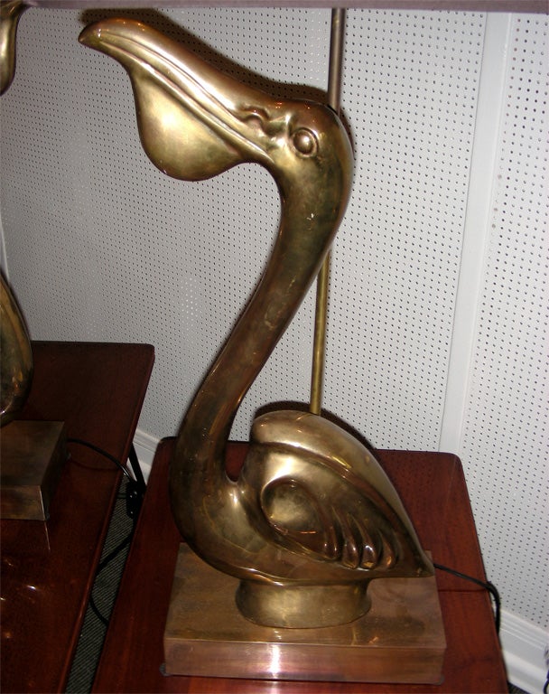 Two 1970s Bronze Pelican Lamps by Chervet For Sale 2