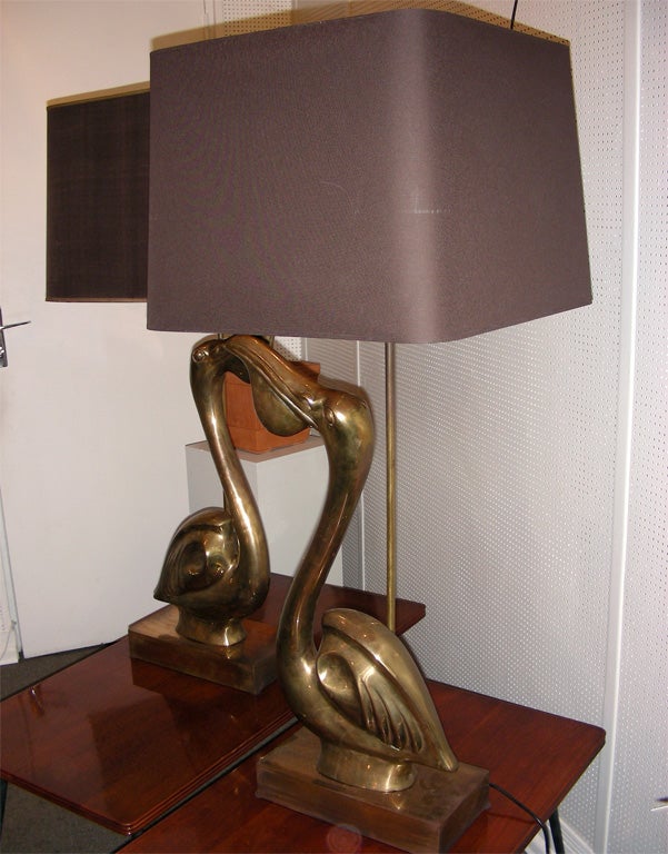 Two 1970s Bronze Pelican Lamps by Chervet For Sale 3