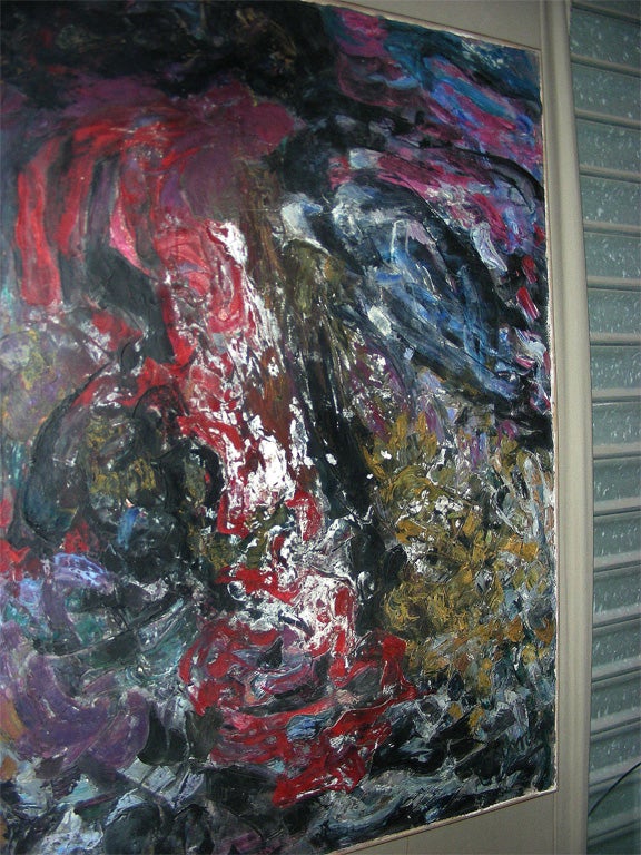 French Large abstract painting signed by Asimon and dated 1960 For Sale