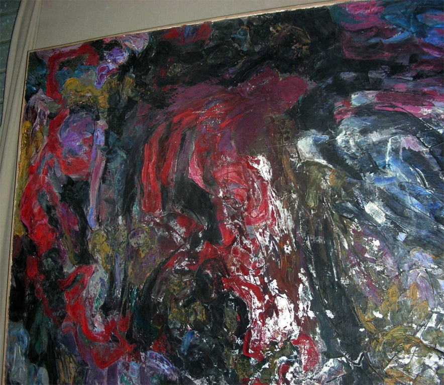 Grande peinture abstraite signée par Asimon et datée de 1960 Bon état - En vente à Saint-Ouen, FR
