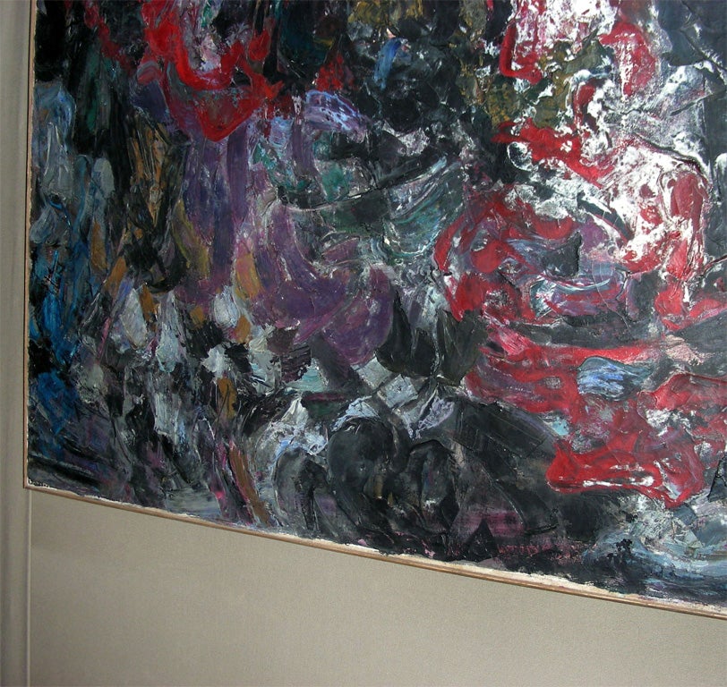 Milieu du XXe siècle Grande peinture abstraite signée par Asimon et datée de 1960 en vente