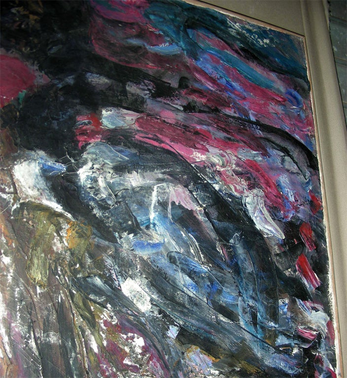 Toile Grande peinture abstraite signée par Asimon et datée de 1960 en vente