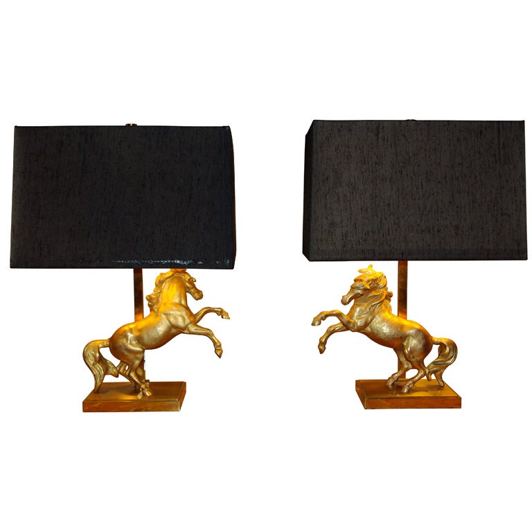Two 1970 Lamps with Rearing Horses For Sale