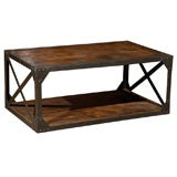 Hand Made Wood and Steel French Industrial Coffee Table