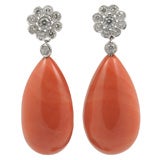 "Les Femmes des Îles" Coral and Diamond Earrings