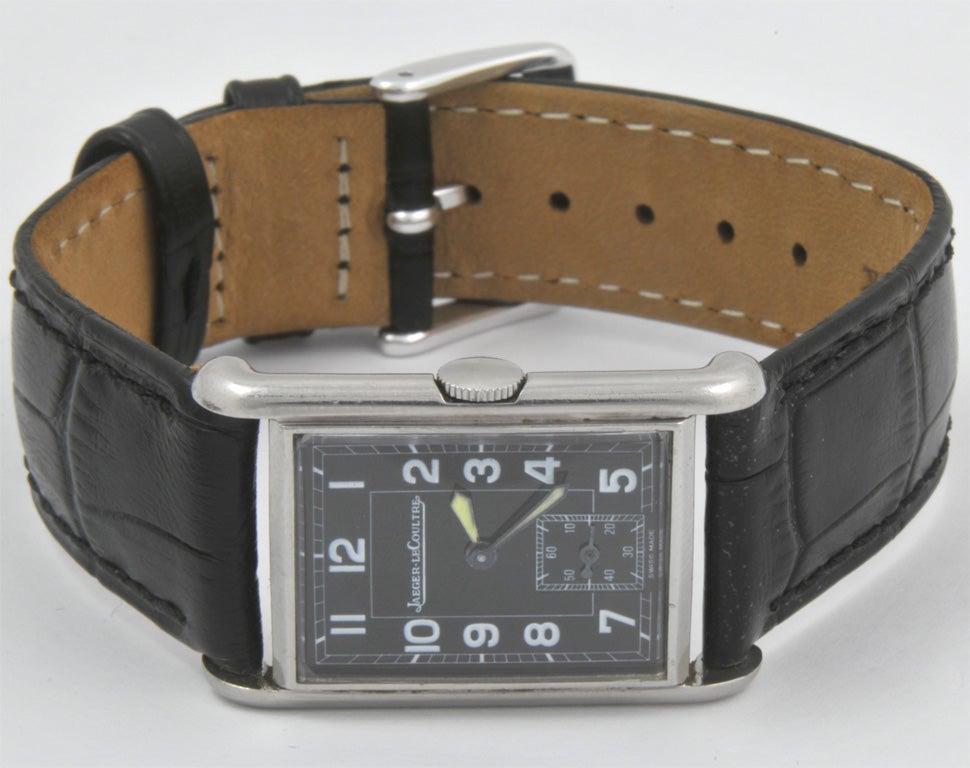"Black on Black" Rectangular Jaeger LeCoultre Men's Wristwatch