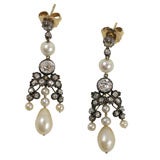 Exquisite and Rare Georgian Pearl and Diamond Chandelier Earring