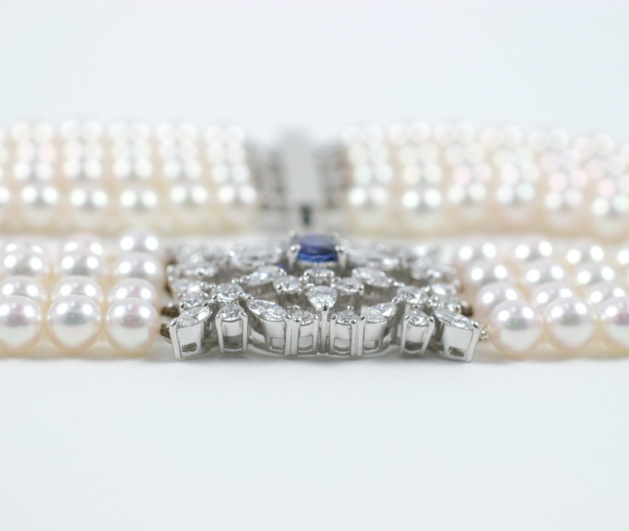 Women's Mikimoto, Diamond Collar Necklace, 6.61 cts, AA Pearls, Platinum