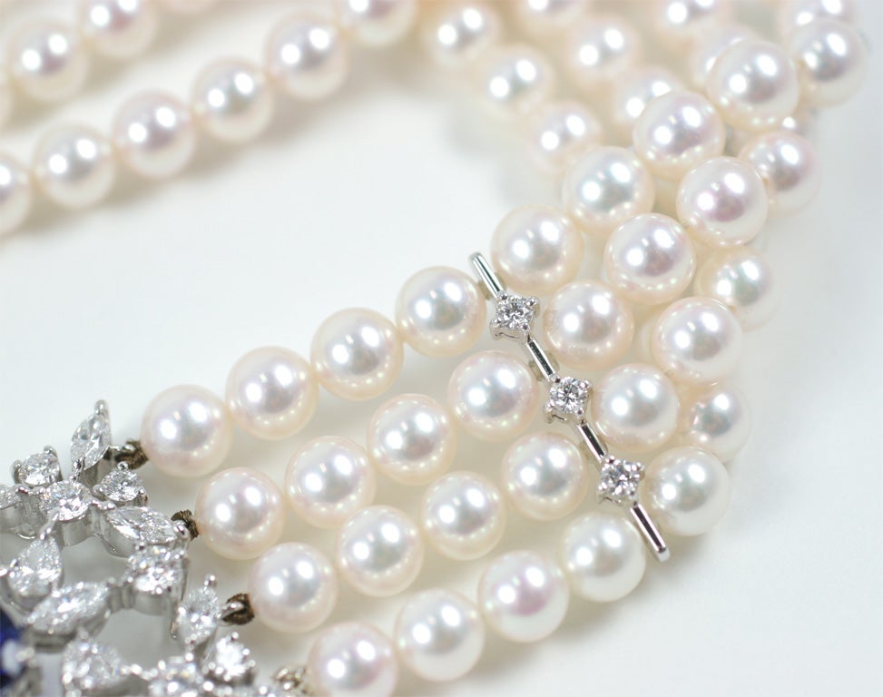 Mikimoto, Diamond Collar Necklace, 6.61 cts, AA Pearls, Platinum 4