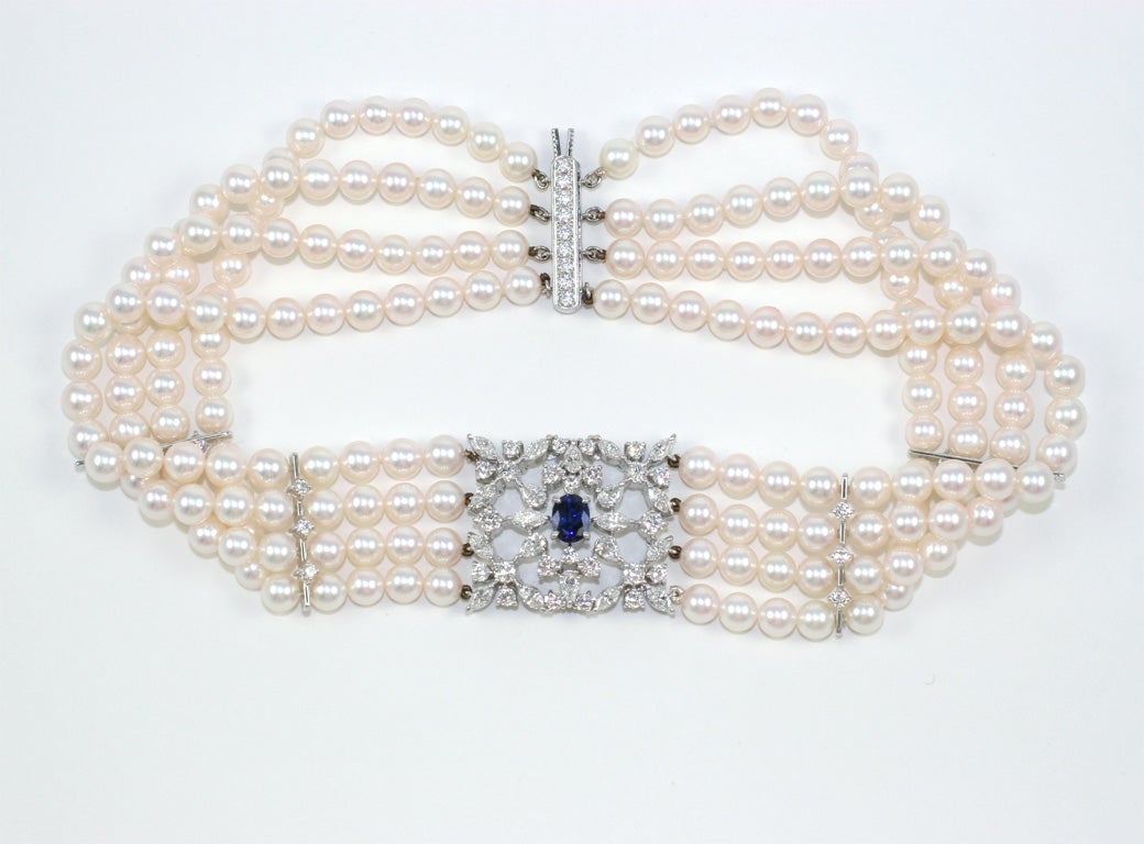 Mikimoto, Diamond Collar Necklace, 6.61 cts, AA Pearls, Platinum 7