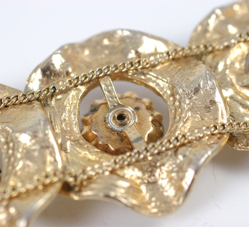 Gilt Bracelet with Large Aurora Borealis Stones, Costume Jewelry For Sale 2