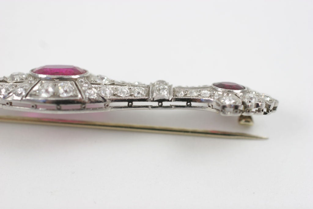 Spectacular Burma Ruby and Diamond bar Brooch For Sale 2