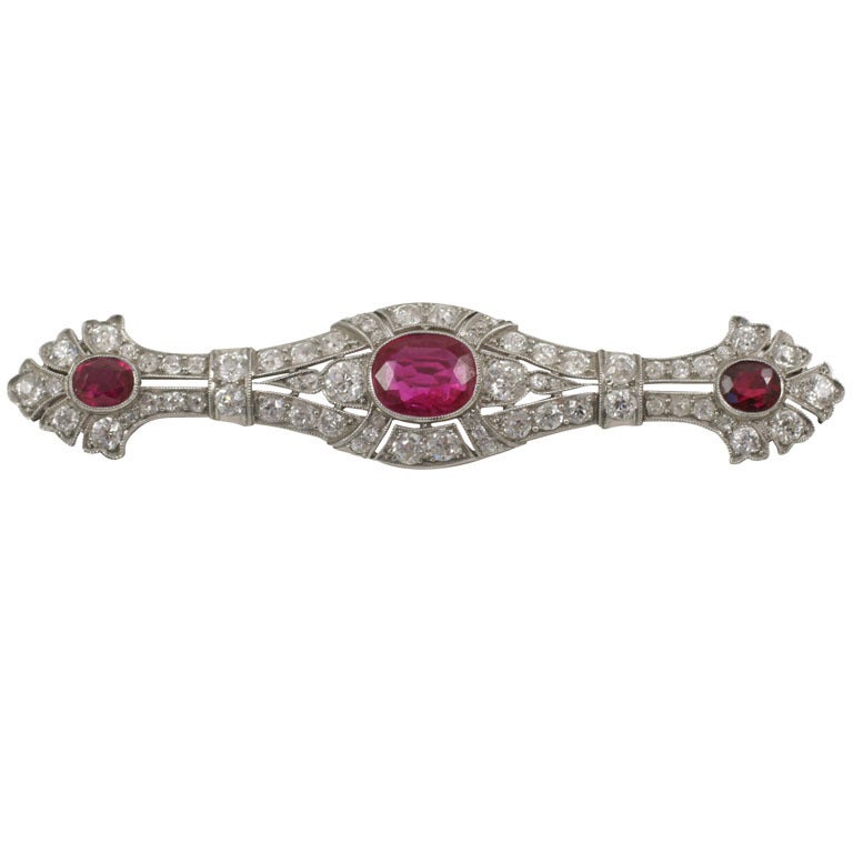 Spectacular Burma Ruby and Diamond bar Brooch