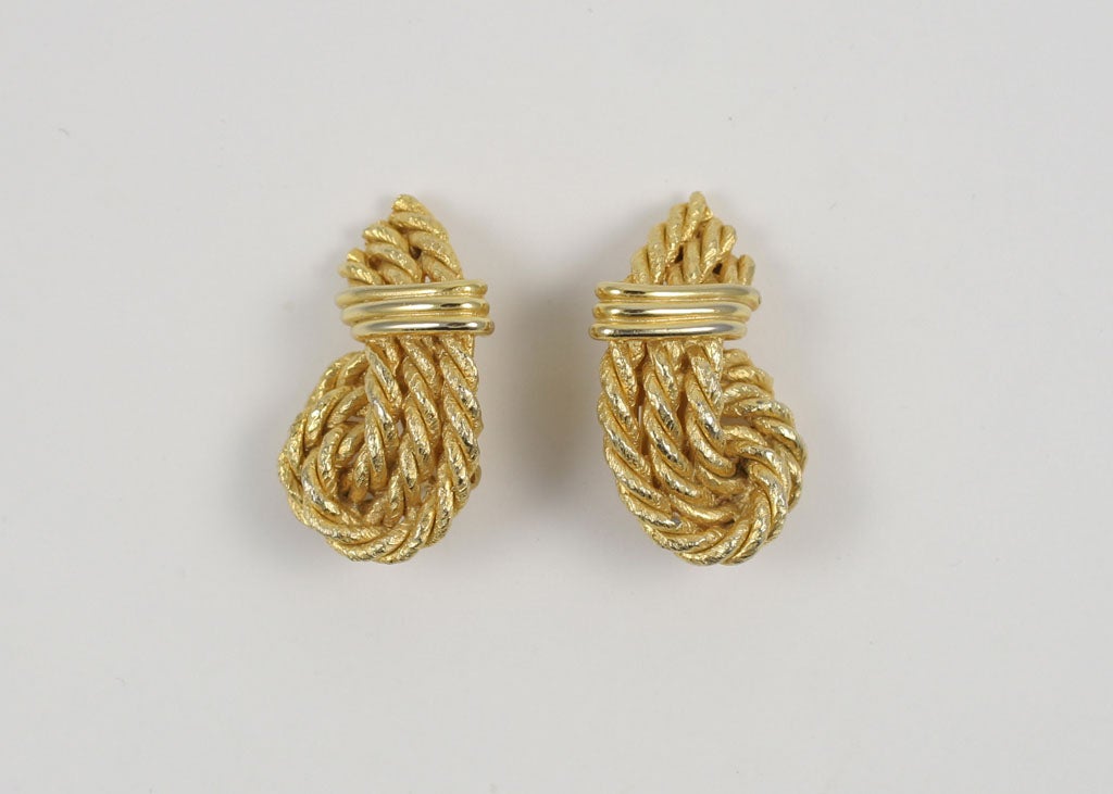 Clip on goldtone rope earrings by Lanvin.