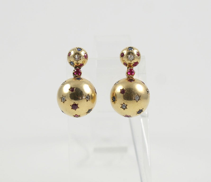 Gold and Multi-Gem “Ball” Earrings