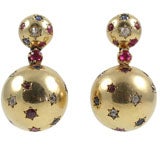 Gold and Multi-Gem “Ball” Earrings
