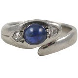 Unusual Edwardian Platinum Serpent Ring with Dias and Sapphires