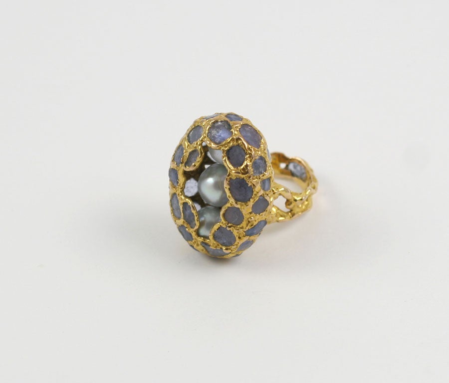 One of a kind Sapphire and Pearl Ring