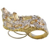 Vintage Knockout Gold and Topaz Ring for Two Fingers