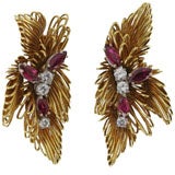 Diamond and Ruby Feather Earrings