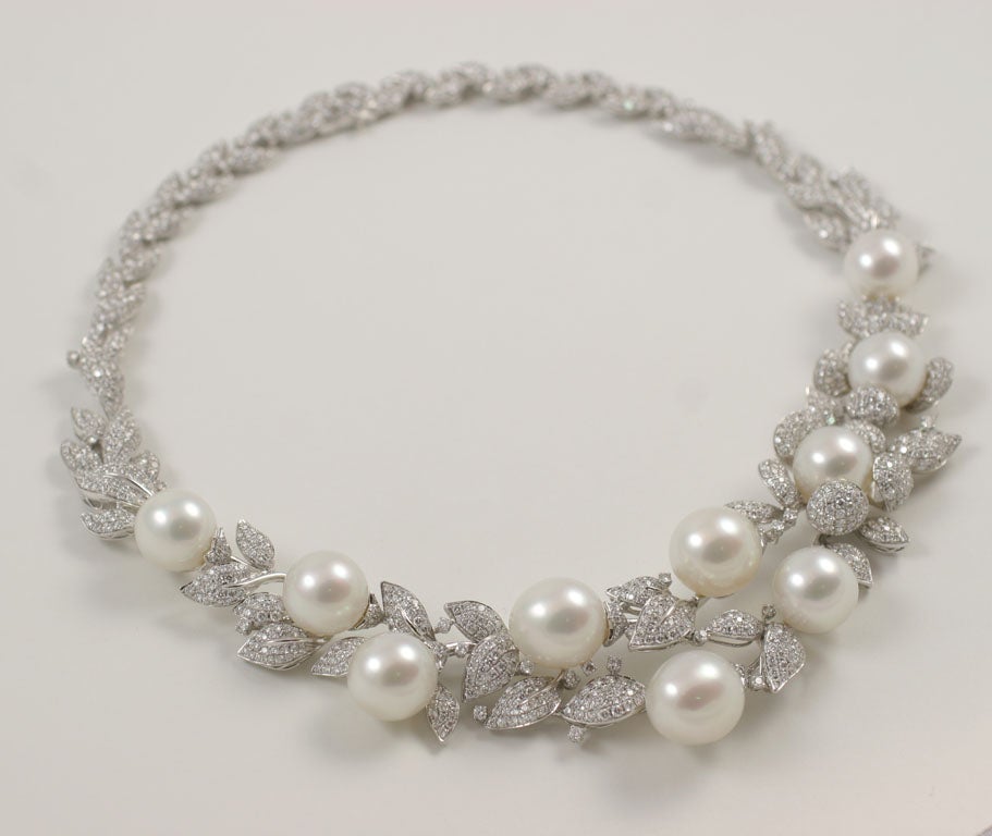 Important Diamond and South Sea Pearl Necklace 

Total Carat Weight 19.90 in Diamonds sizes 10mm-14mm 16'' long