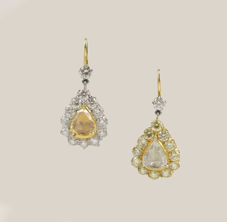 Rose Cut  Pear Shaped Diamond Earrings In Excellent Condition In New York, NY