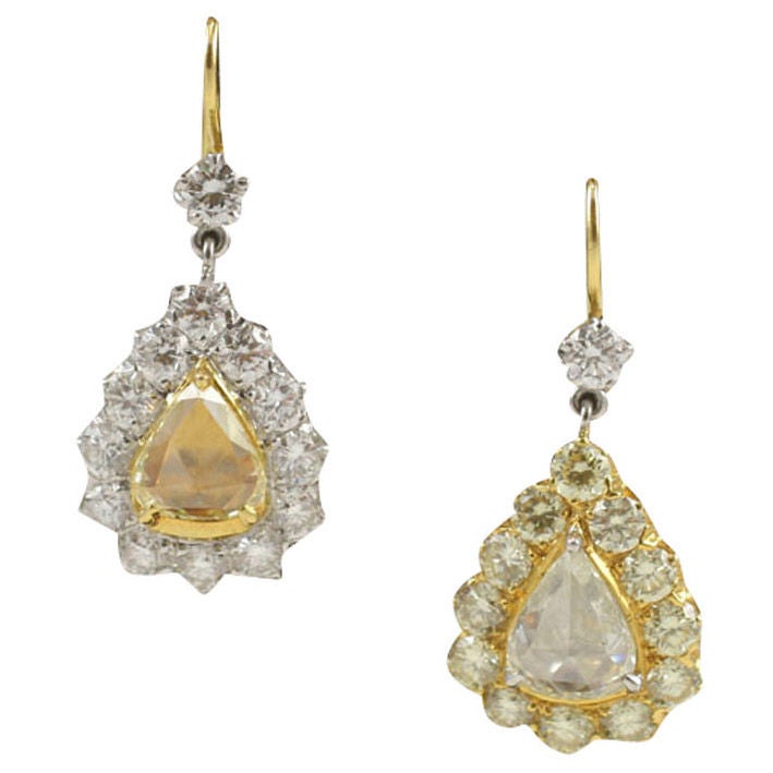 Rose Cut  Pear Shaped Diamond Earrings