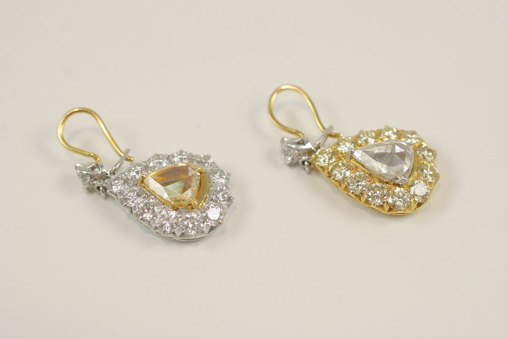 Rose Cut  Pear Shaped Diamond Earrings 1