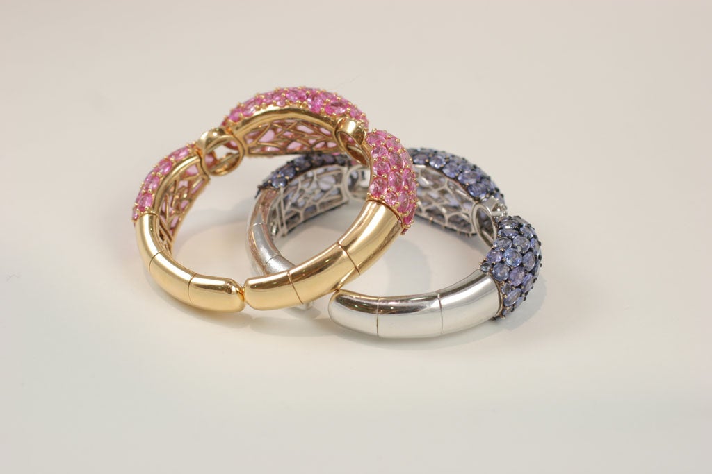 Women's Pink and Blue Sapphire Dinner Bangles For Sale