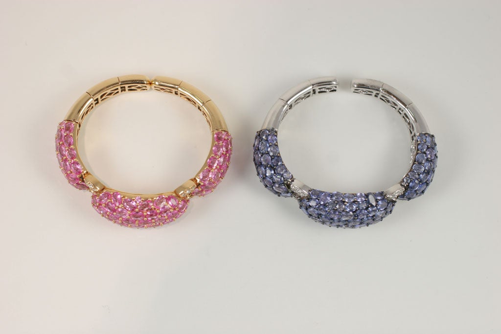 Pink and Blue Sapphire Dinner Bangles For Sale 2