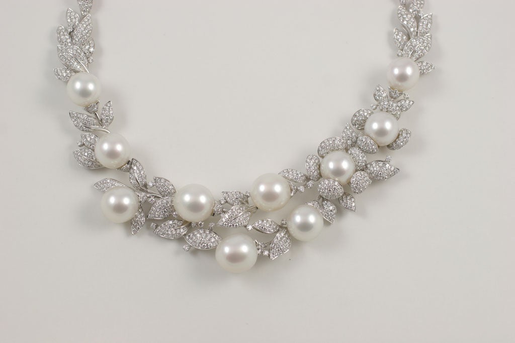 Diamond and Pearl necklace For Sale at 1stDibs | pearl and diamond ...