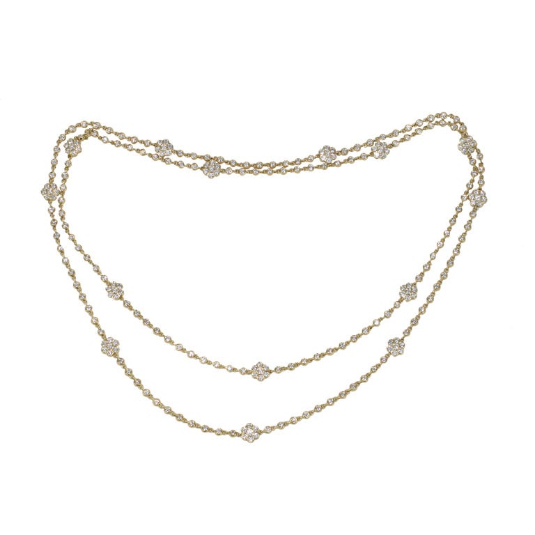 Diamond Chain and Flower station 36'' Necklace at 1stdibs